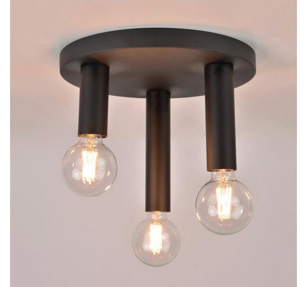 Plafonnier 3 lumières base ronde en métal peint Twin noir