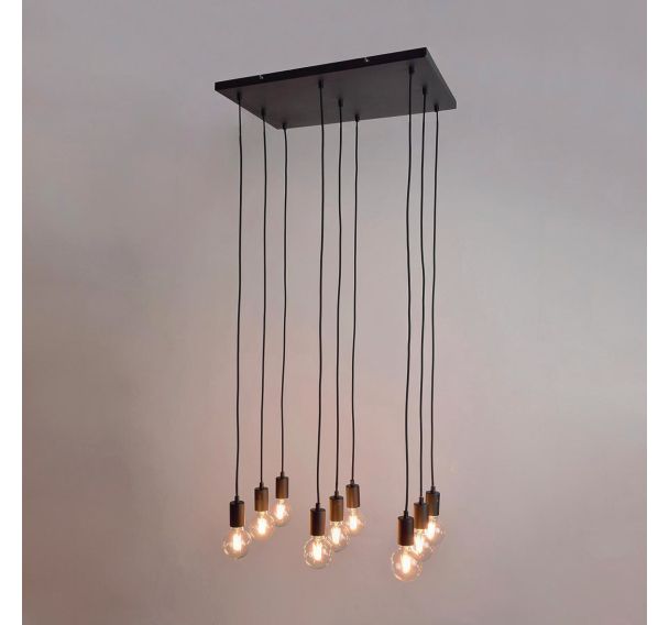 Suspension 9 lumières base rectangulaire en métal Aksel noir