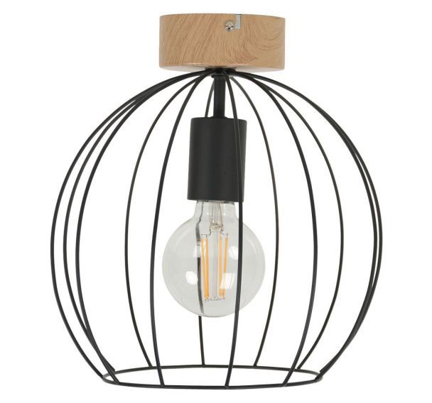 Plafonnier métal bois foncé OWEN Ø26cm naturel Corep