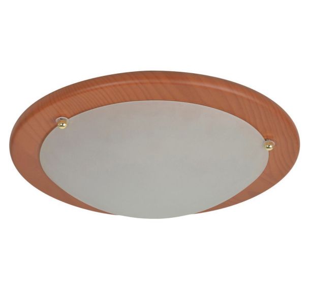 Plafonnier rond en verre dépoli. Base en métal effet Ezio Corep