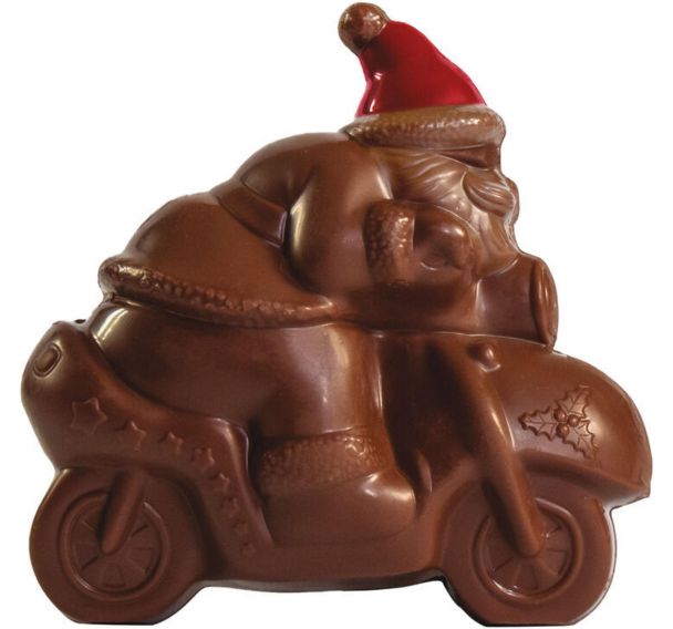 Plaque chocolat de 2 empreintes pour père noël sur moto