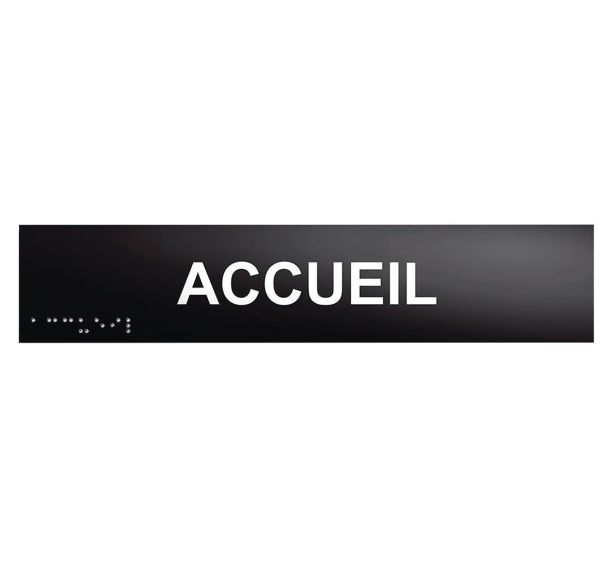 Plaque de porte en braille et en relief accueil - 25 x 5cm plaque noire