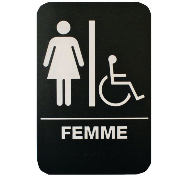 Plaque de signalisation Toilettes femmes_handicapé - PVC rigide - Noir