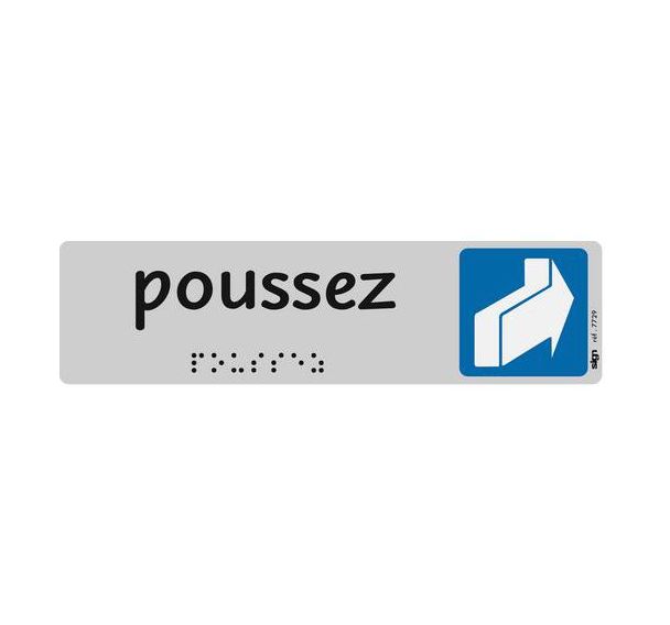 Plaque de signalisation en braille avec pictogramme 45 x 170 mm - Poussez