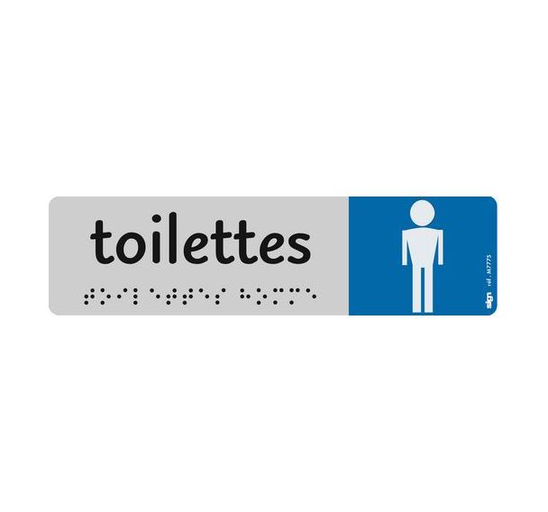 Plaque de signalisation en braille avec pictogramme 45 x 170 mm - Toilette homme