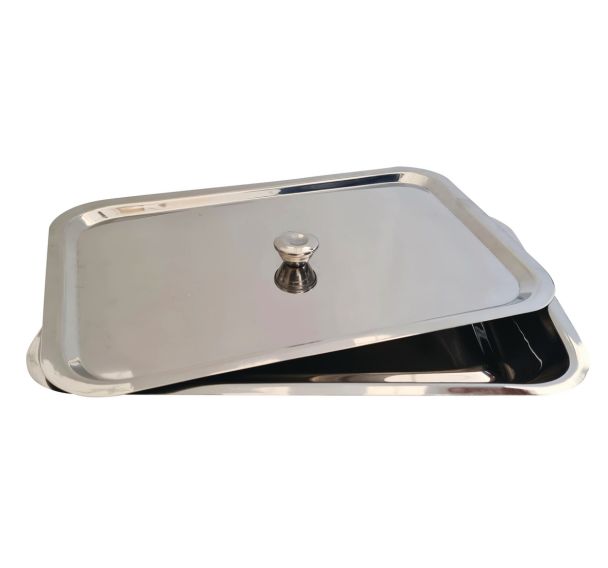 Plateau inox avec couvercle 280 x 180 x 30 mm