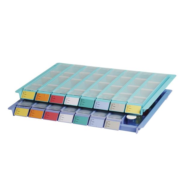 Plateau pilulier 600 x 400 complet bleu