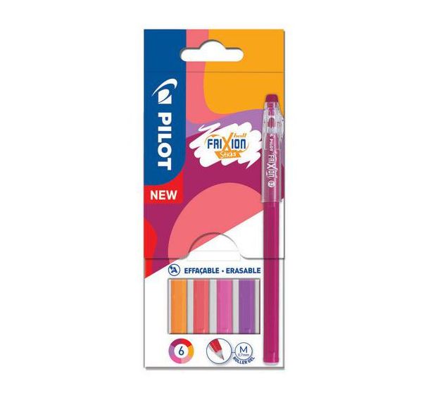 Poch. 6 stylos roller encre FriXion Ball Sticks tons chauds