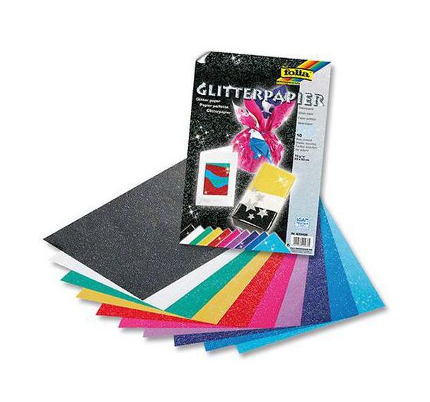 Pochette 10 feuilles papier pailleté 70g couleurs assorties 23X33 cm