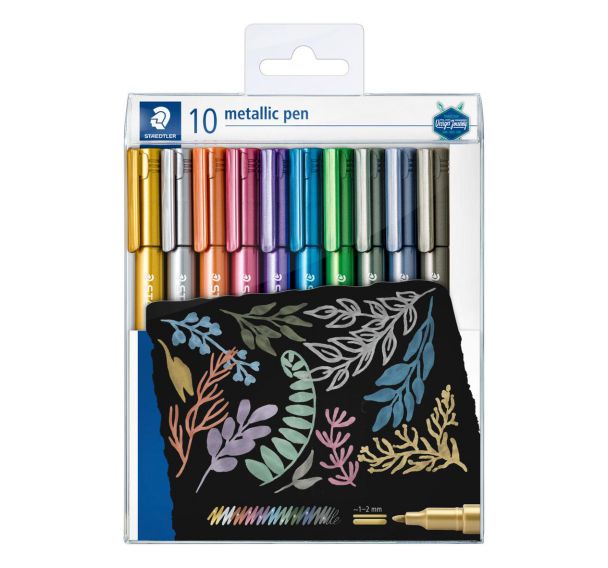Pochette 10 marqueurs encre métallisée pointe biseautée couleurs assorties