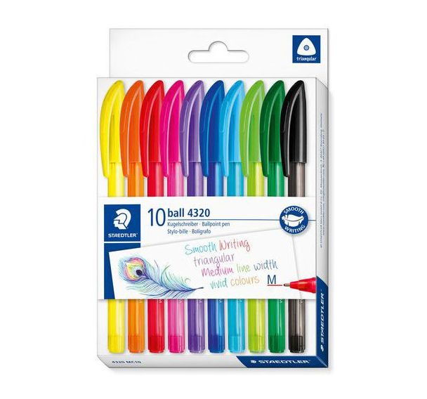 Pochette 10 stylos bille pointe moyenne couleurs assorties