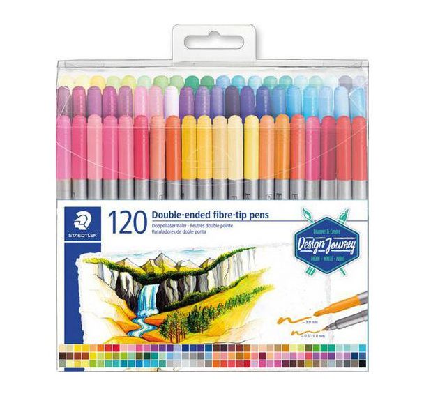 Pochette 120 feutres double pointe en couleurs assortis