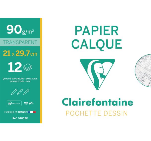Pochette 12 feuilles papier calque 21x29,7 90g