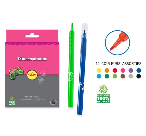 Pochette 12 feutres dessin pointe fine Ø 2 mm