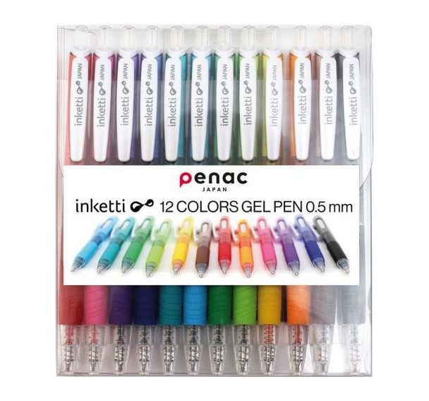 Pochette 12 stylos rétractables gel Inketti Gel pointe 0.5 mm couleurs assorties
