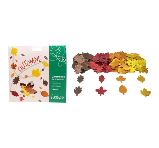 Pochette 200 formes d'automne en mousse pailletée adhésive