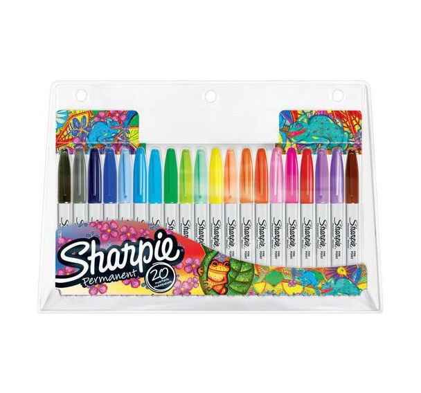 Pochette 20 Sharpie pochette marqueurs permanents, pointe ogive 0.9 mm, assortiment de couleurs