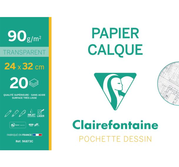Pochette 20 feuilles papier calque 24x32 90g