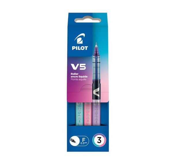 Pochette 3 rollers V5 0,5 mm rose/turquoise/violet