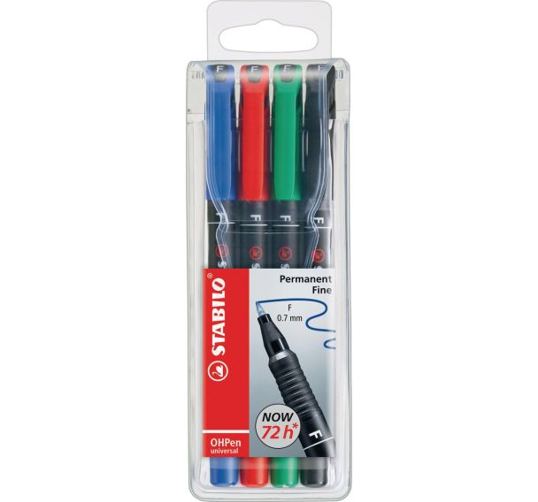Pochette 4 feutres OHPen permanent pointe fine 0,7 mm Stabilo couleurs assortis