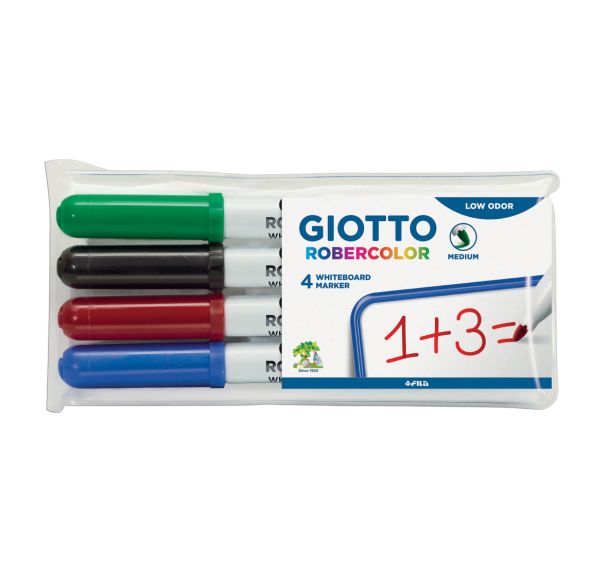 Pochette 4 feutres effaçables à sec Robercolor Giotto pointe ogive moyenne