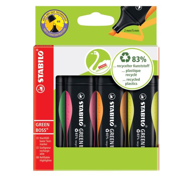 Pochette 4 surligneurs STABILO GREENBOSS