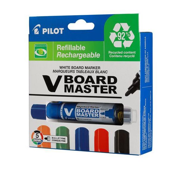 Pochette 5 marqueurs V Board Master pointe ogive moyenne