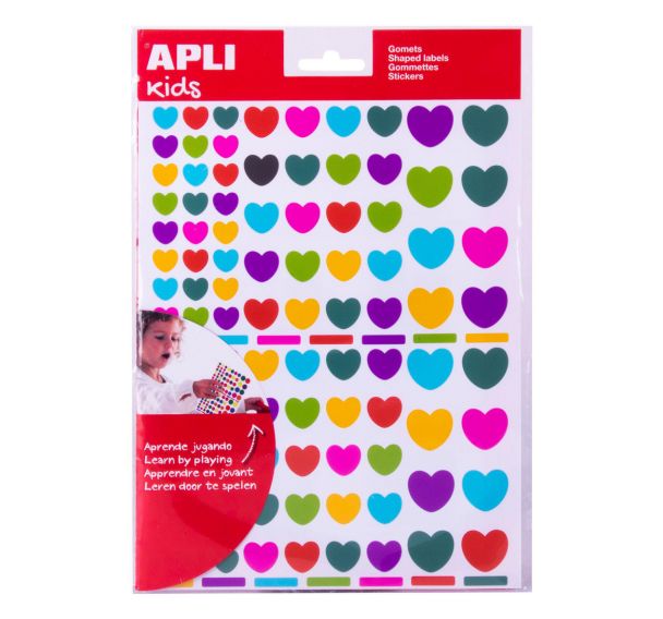 Pochette 624 gommettes coeur couleurs peps 3 tailles