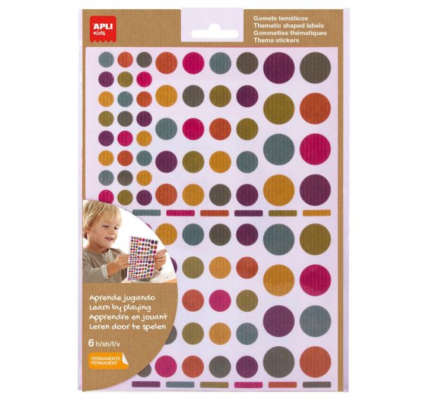 Pochette 624 gommettes rondes kraft couleurs assorties