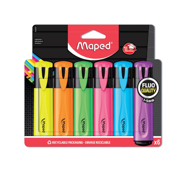 Pochette 6 gros fluo Maped assortis