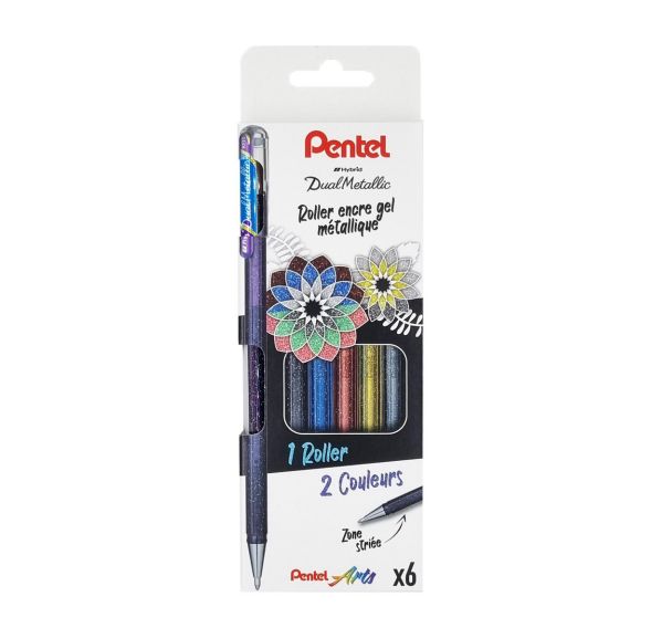 Pochette 6 stylos roller gel encre métallisé