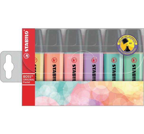 Pochette 6 surligneurs Stabilo boss original pastel assorties