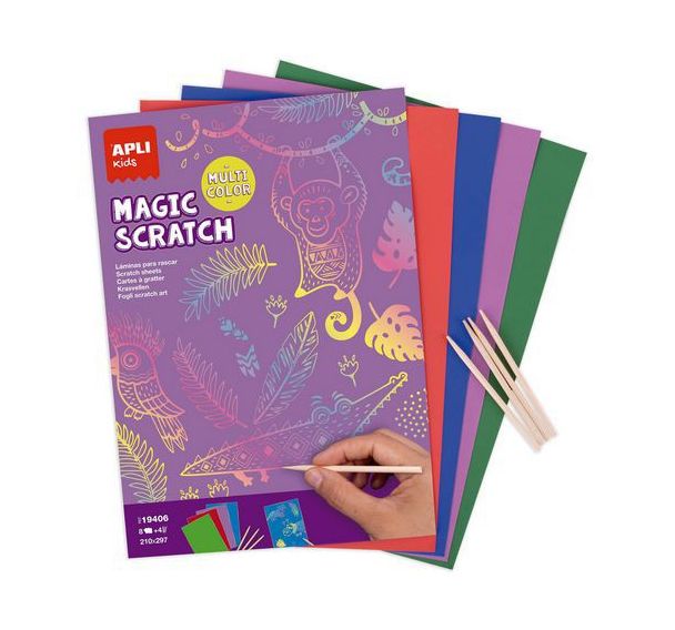 Pochette 8 cartes à gratter A4 multicolore 4 bâtonnets