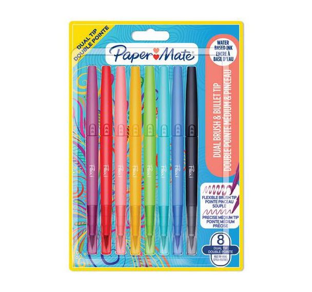 Pochette 8 feutres Flair double pointe couleurs assorties