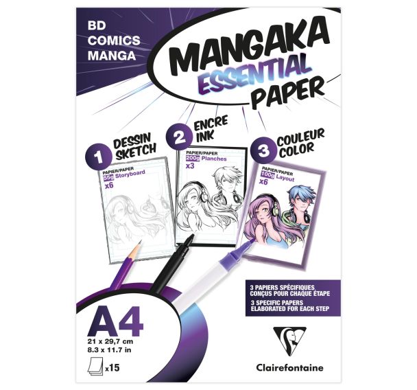 Pochette Mangaka Essential Paper A4 15F assortis 3 papiers