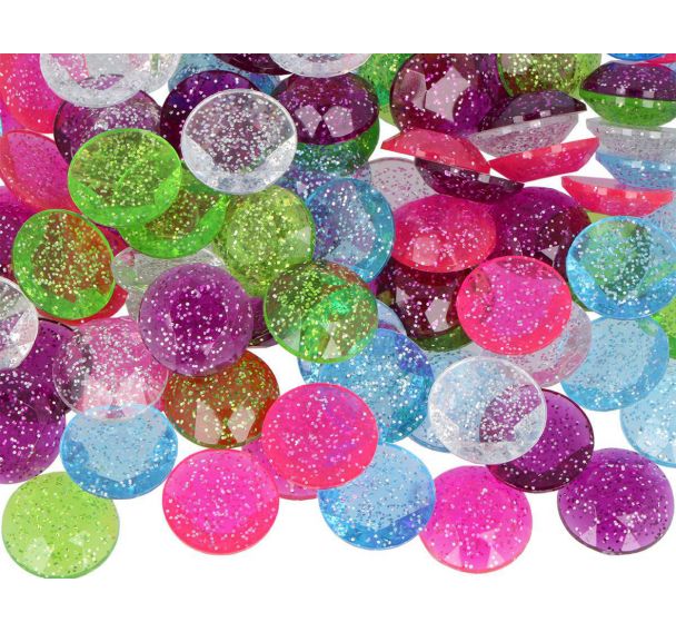 Pochette de 120 cabochons plastique pailletés à coller Ø 18 mm