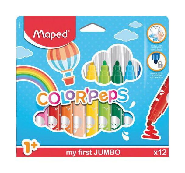 Pochette de 12 feutres Maxi School peps pointe 5.9 mm couleurs assorties