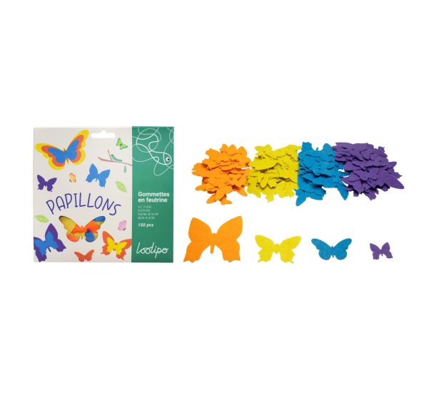 Pochette de 150 papillons en feutrine adhésive