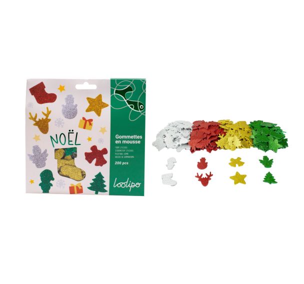 Pochette de 200 formes de noël en mousse pailletée adhésive