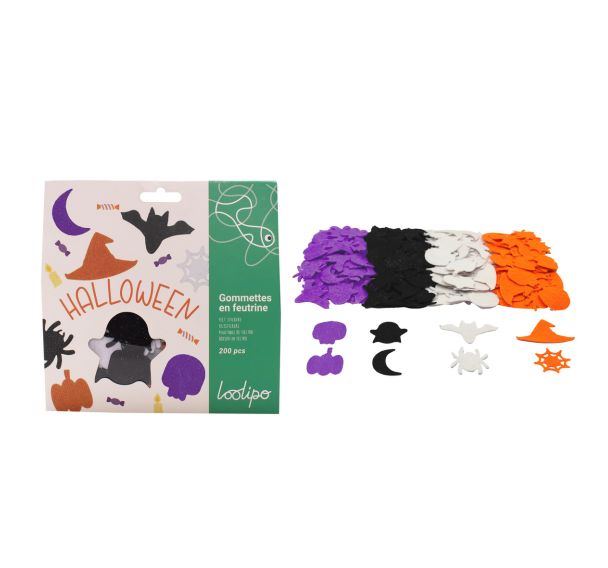 Pochette de 200 formes halloween feutrine pailletée adhésive
