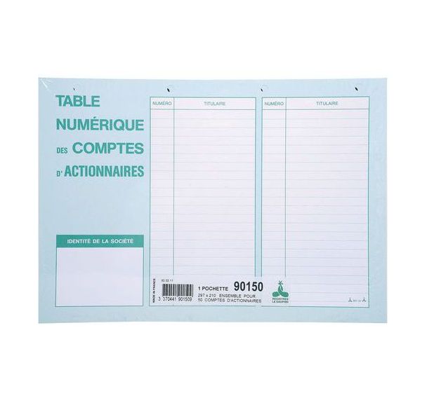 Pochette de 50 feuillets pour ensemble compte actionnaire