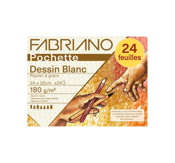Pochette dessin 24 feuilles blanc à grain Fabriano 24x32 cm 180g