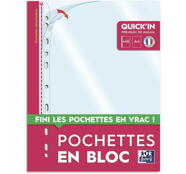 Pochette perf oxford qkin bloc 40 A4 PP90 lisse incol fr