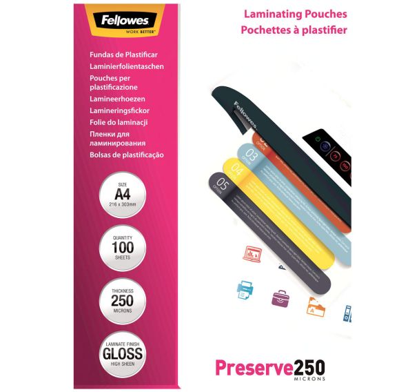 Pochette plastification A4 250µ par face (Boite de 100)