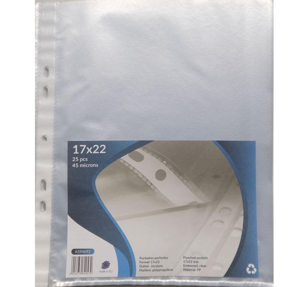 Pochette polypropylène incolore perforés 17 x 22 cm (Sachet de 25)