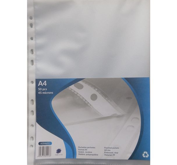 Pochette polypropylène incolore perfores A4 (Sachet de 50)