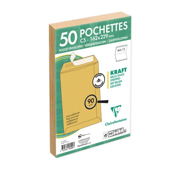 Pochettes Kraft mille raies - Clairefontaine