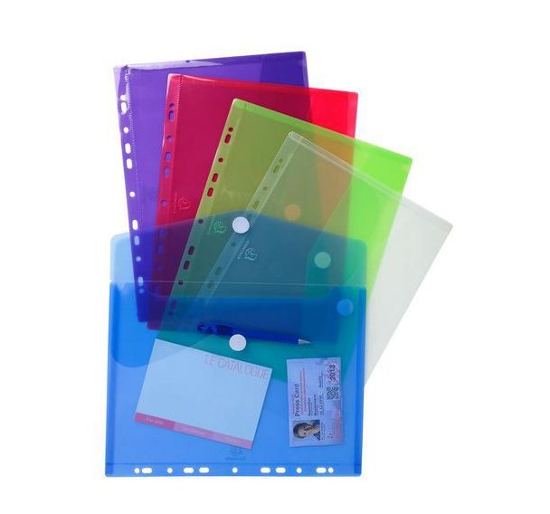 Pochettes enveloppes perforées A4 PP Assorties (lot de 5)