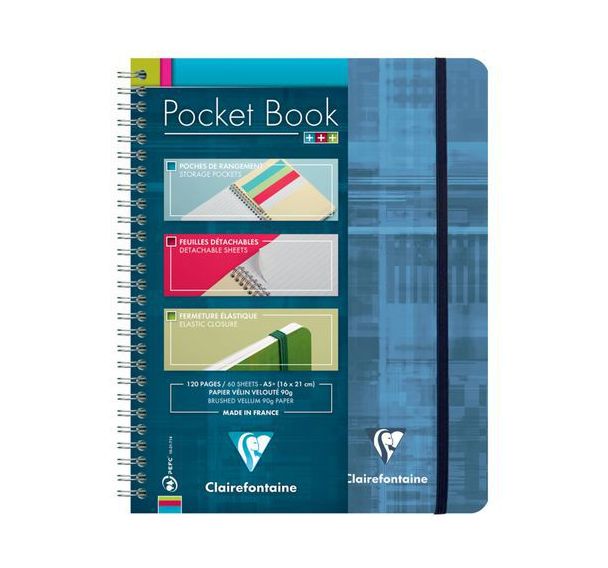 Pocket Book cahier reliure intégrale à poches 16x21cm 120p détachligné + élastique