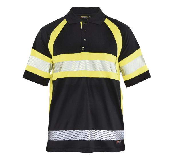 Polo haute visibilité noir/jaune fluorescent